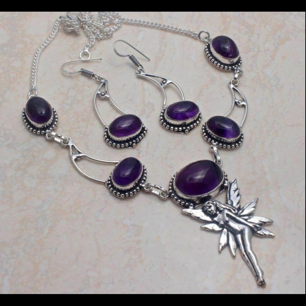 Amethyst Fairy Angel Necklace & Earrings